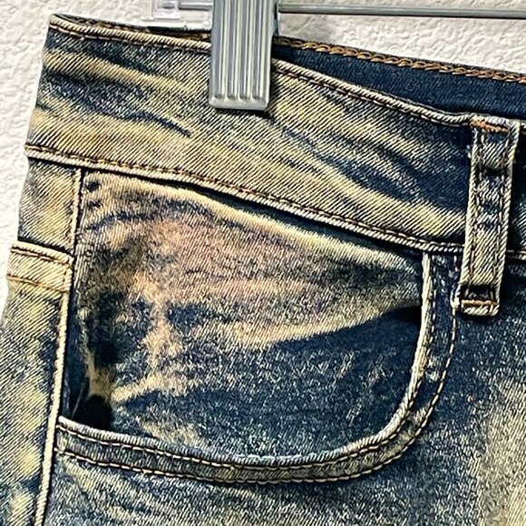 AMERICAN BAZI Denim Mini Skirt Cargo Pockets Over-dyed Distressed Blue Size L - Picture 7 of 13